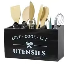 Boîte de rangement pour ustensiles de cuisine, boîte de rangement pour couverts en bois massif, organisateur vintage pour couteaux et fourchettes, étagère de comptoir de cuisine en bois - Product Image 5