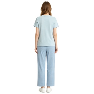 Pigiama da Donna in Puro Cotone Personalizzato ODM, Set con Maniche Corte e Pantaloni Lunghi, Vita Elastica, Abbigliamento Casual <span class=keywords><strong>per</strong></span> Casa e Relax - Product Image 6