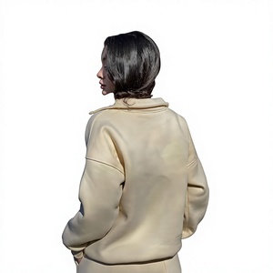 Survêtement crème pour femme, coupe ample, demi-zip, couleur unie, avec poches latérales et taille élastique, idéal pour l'automne - Product Image 5