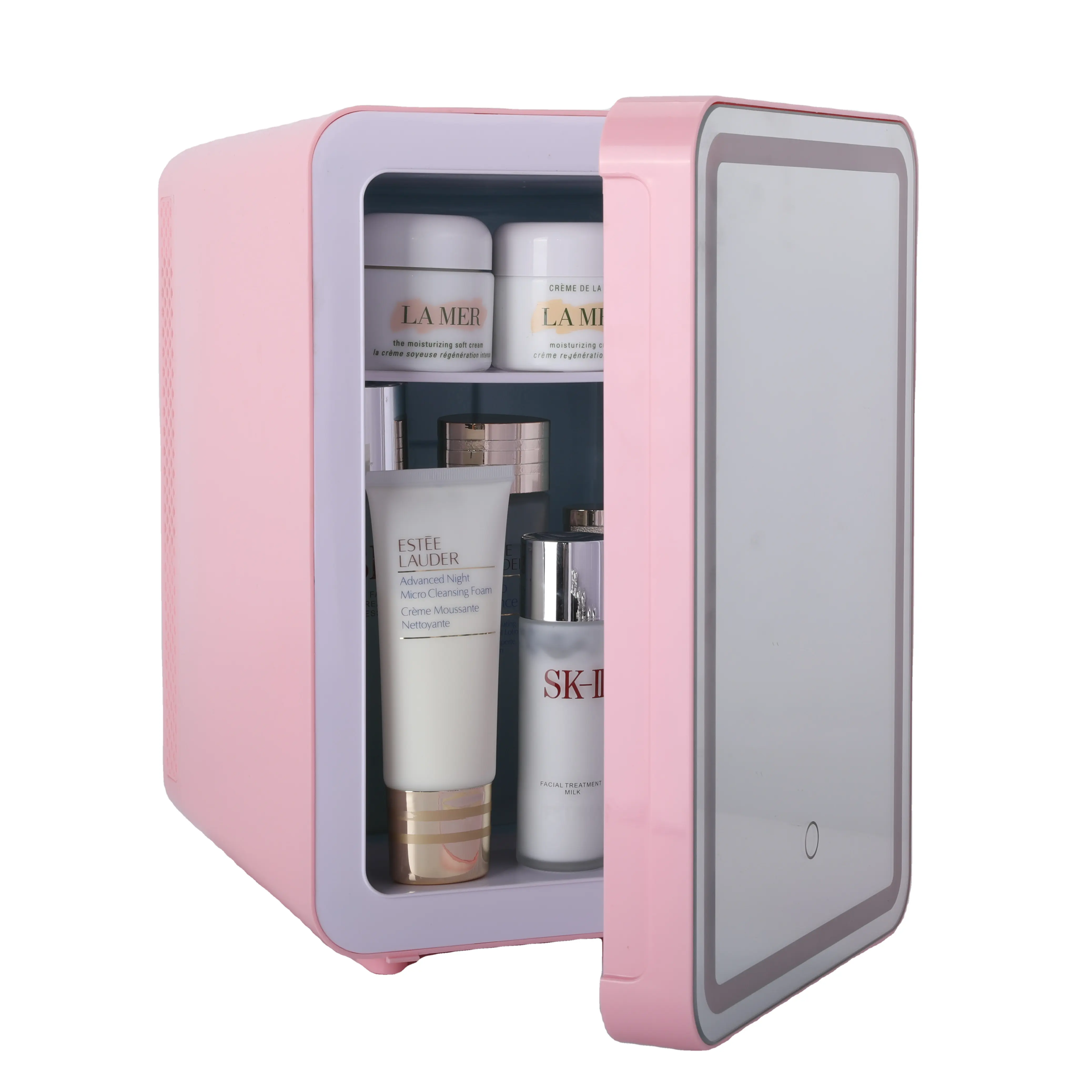 Lampu LED Merah Muda Pintu 10L Kustom Kosmetik Makeup Perawatan Kulit Mini Kulkas Kecil untuk Perawatan Kulit