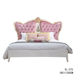 Cama Doble de Madera Maciza Estilo Francés JEELIAN, Romántica con Incrustaciones de Chapa, Moderna Cama Rosa Estilo Princesa con Marco de Estilo Suave - Product Image 6