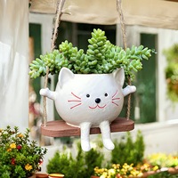 Kerajinan Resin Kustom Pot Gantung Kucing Lucu dari Resin, Pot Bunga Sukulen Kreatif untuk Dekorasi Balkon Taman Dalam & Luar Ruangan
