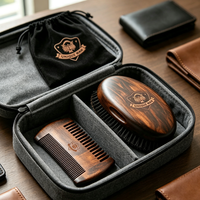 Ensemble brosse et peigne à barbe en bois naturel avec logo personnalisé, kit de toilettage de la barbe en poils de sanglier pour hommes, personnalisable