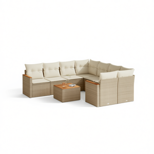 Ensemble de canapés de jardin en rotin beige, mobilier d'extérieur durable au design contemporain, coussins en mousse haute densité - Product Image 1