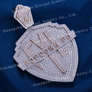 Pendentif en forme de lettre de bouclier en or massif 10k 14k 18k, argent S925, <span class=keywords><strong>moissanite</strong></span> VVS personnalisée, testée au diamant 100% positif, style hip hop - Product Image 2