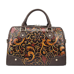 Sac à main en cuir de vache véritable tendance 2026, motif floral gaufré, style rétro, sac bandoulière pour femme - Product Image 1
