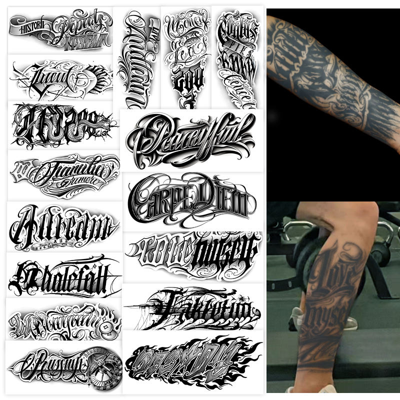 Tatuaje temporal, pegatinas de tatuaje semipermanentes, letras para brazo, resistentes al agua, a prueba de sudor, duran 2 semanas, antifricción a base de hierbas realista