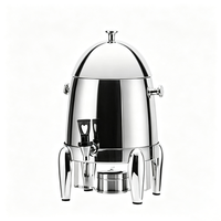 Distributeur de jus en acier inoxydable FLEY avec couvercle en dôme, robinet et support surélevé pour service de restauration de boissons en buffet d'hôtel