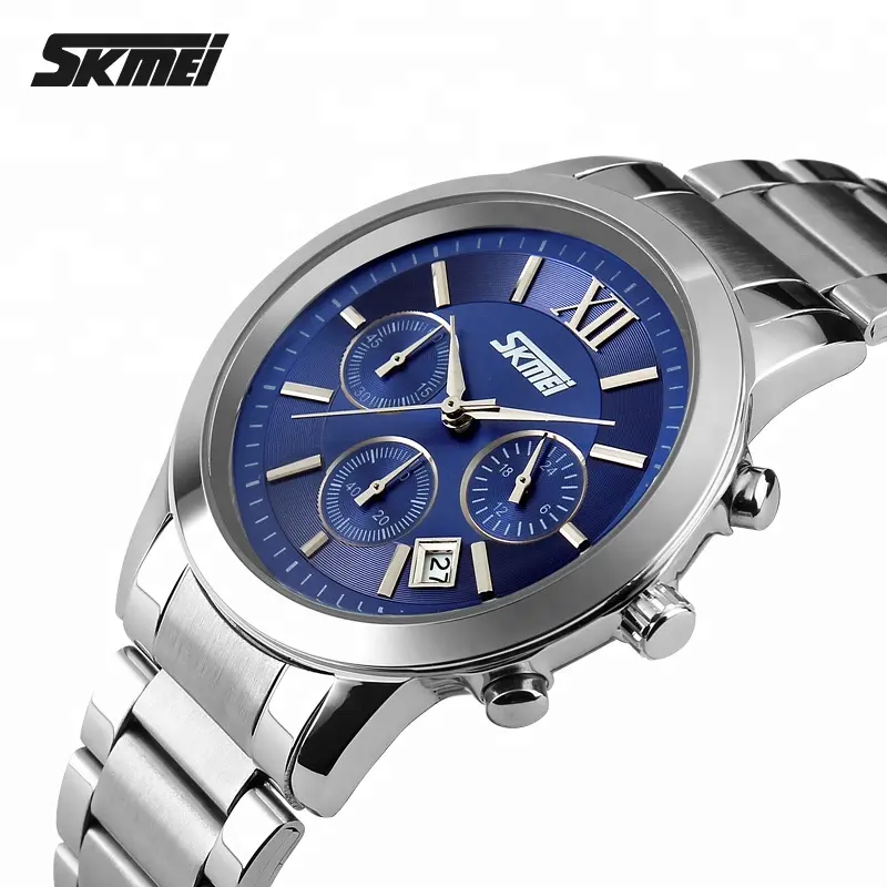 SKMEI 9097 Luxury men watch business waterproof stainless steel band big dial quartz watches