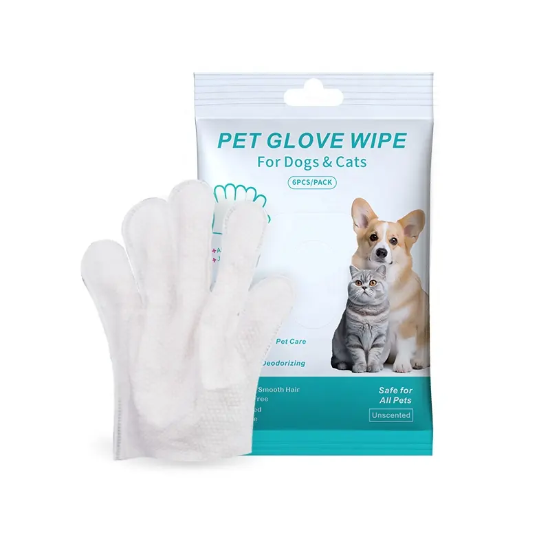 High Quality Cleaning Gloves Pet Wipes Disposable Non-woven Fabric Cat Cleaning Gloves Dog Pet Gloves Wet Wipes