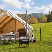 Poêle de camping portable en acier au carbone, cheminée pliable, fenêtre de visualisation en verre pour le chauffage et la cuisson en plein air