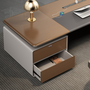 Escritorio de oficina ejecutivo de madera de melamina de lujo moderno de gama alta para CEO Boss extensible y ensamblable con características de almacenamiento - Product Image 5