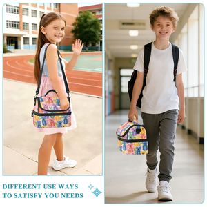 Colorful Koala Print Polyester Children School Portable Lunch <b>Box</b> Double Decker Custom Logo Kids Insulated Lunch Bag - Product Image 4