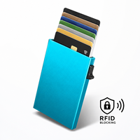 Portefeuille porte-cartes en métal anti-RFID pour homme, étui à cartes escamotable, fin et minimaliste, pour voyages d'affaires