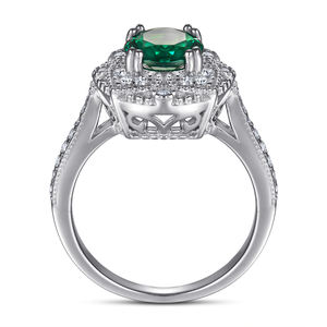 Bague Halo Coupe Ronde 7mm Bleu et <span class=keywords><strong>Vert</strong></span> Sertissage de Prong Plaqué Rhodium Épais Plaqué Or 18K Bague de Promesse en Argent - Product Image 4