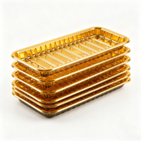 Barquette alimentaire jetable en plastique doré, barquette rectangulaire thermoformée pour fruits de mer, poisson, supermarché, emballage frais, fournisseur en gros