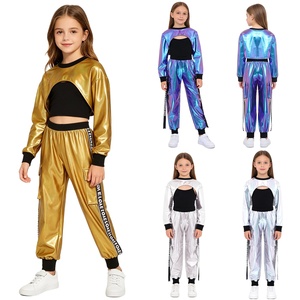 Tenues de danse hip-hop pour filles de 6 à 16 ans, haut et pantalon métalliques, vêtements de danse moderne, jazz, street, standard, latin, costumes d'entraînement - Product Image 1