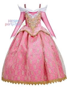 Robe de princesse rose HP pour filles, dentelle de luxe, cosplay avec bordure dorée pour fête d'anniversaire, costume d'Halloween - Product Image 1