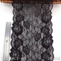 Dentelle élastique fantaisie multicolore OEM, douce, 21 cm, rose clair, noir, bicolore, extensible, pour robe, sous-vêtements