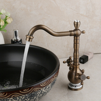 Robinet de cuisine européen en laiton à un seul trou 360 °   Robinet en céramique traditionnel à double poignée rotative, finition électro-plaquée pour salle de bain