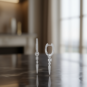 Boucles d'oreilles pendantes en or blanc, argent 925 plaqué rhodium, serties de cristaux et strass, style minimaliste, pour femme, usage quotidien - Product Image 2