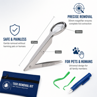 Kit de suppression des tiques sûr, portable et luxueux en acier inoxydable et plastique pour chiens et chats - Extracteur de tiques facile pour la randonnée et le camping en plein air