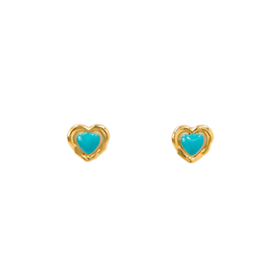 Alloy <b>Stud</b> <b>Earrings</b> Cute Gold Plated Heart Shape with <b>Turquoise</b> Bezel Setting Gift for Women Zinc Alloy Jewelry - Product Image 2