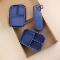 Ensemble Boîte à Déjeuner Bento en Silicone Sans BPA avec Logo Personnalisé Réutilisable, Couvercle Étanche et Bouteille d'Eau en Silicone de 350 ml pour Enfants