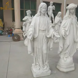 Садовая религиозная Статуэтка Богородицы в натуральную величину, белый мраморный камень, Гранитная Статуэтка священного Арта, Креста Иисуса