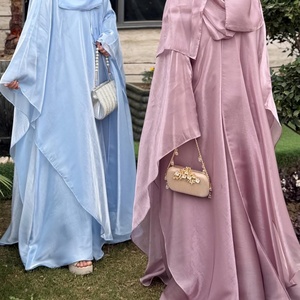 2025 <b>Summer</b> Shiny Satin Fashion <b>Kaftan</b>-style Abaya with the Most Elegant Shade Solid Color for Eid Party 1468# - Product Image 1