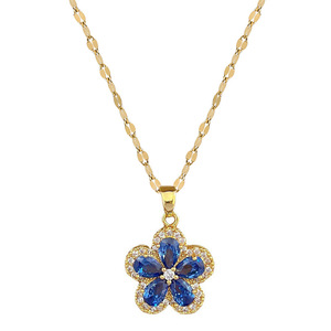 Parure de bijoux élégante et luxueuse en acier inoxydable micro-incrusté, motif fleur à cinq pétales, pour banquets, collier et boucles d'oreilles, style personnalisé - Product Image 2
