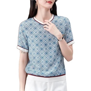 Camiseta de calidad de diseñador, ropa de verano para mujer, blusa nueva de manga corta con cuello redondo, camisa a cuadros estampada, moda Vintage de talla grande - Product Image 1