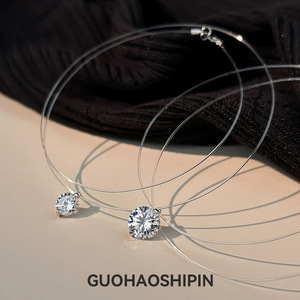 Mermaid Tears Diamond Necklace Women S925 Silver Invisible Fishing Line Clavicle Chain Everyday Wear Geometric Design - Product Image 5