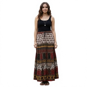 Indian Vintage Floral Print Polyester/Rayon Satin Natural Traditional Classic Evergreen A-Line Elastic Ankle-Length <b>Dress</b> Summer - Product Image 1