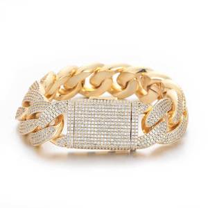 20mm Width One Row Natural Stone Cuban Link <b>Bracelet</b> 925 Silver & <b>White</b> <b>Gold</b> Plated Fashion Hip Hop Fine Chain Jewelry - Product Image 4