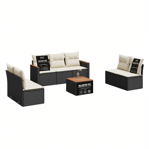 Conjunto de Sofás Modulares para Exteriores, Ratán Sintético Negro, Muebles de Jardín, Cojines de Espuma de Alta Densidad, Diseño Contemporáneo - Product Image 1