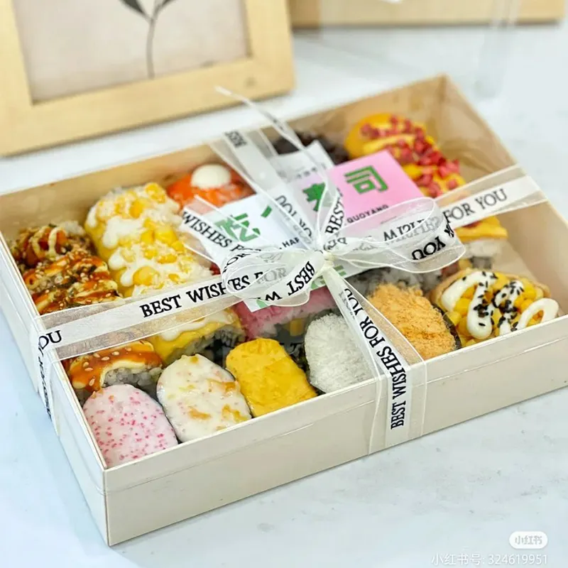 Wooden Transparent Biodegradable Food Grade Disposable Baking Cake Sushi Dessert Pastry Cupcakes Donut Brownies Packaging Box