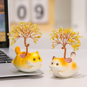 Cute Cat <b>Crystal</b> <b>Tree</b> Ornament Resin Figurine Desk Decoration Gift Home Decor - Product Image 3