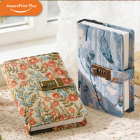 Carnet de notes vintage B6 en tissu floral avec serrure à combinaison, stylo, pochette, logo personnalisé, cadeau, journal intime pour femmes, bureau, voyage
