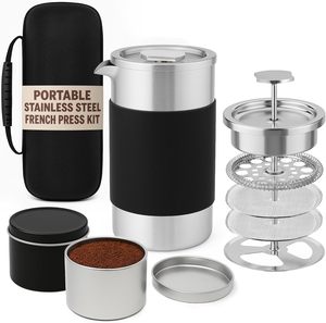 Cafetière à piston portable en acier inoxydable de 350 ml, double paroi, pour le voyage en extérieur, usage personnel pour le camping - Product Image 1