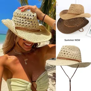 Sombrero de vaquero occidental para hombre y mujer, sombrero de paja para viajes al aire libre, regalo de estilo étnico, gorra de protección <span class=keywords><strong>UV</strong></span>, <span class=keywords><strong>gorras</strong></span> de playa - Product Image 1