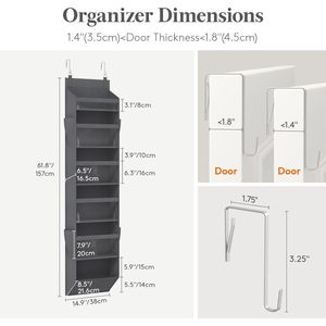 Organizador para colgar sobre la puerta con 10 compartimentos, almacenamiento colgante con ventana transparente, plegable para armario, baño, dormitorio - Product Image 2