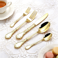 Ensemble de couverts de luxe en acier inoxydable 18/10 de haute qualité, manche sculpté rétro européen, couteau à steak, fourchette, cuillère à dessert, cuillère à café