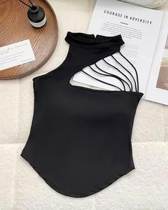 Camisola Corta Sexy con <span class=keywords><strong>Tirantes</strong></span> Huecos para Mujer, Estilo Veraniego, Sexy para Usar al Aire Libre, con Cuello Alto - Product Image 4