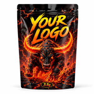 Sachet Mylar personnalisé 3,5g Za Pack avec logo personnalisé, pochette brillante à fermeture éclair, emballage Lava Bull Fierce Cartoon - Product Image 1