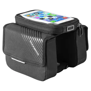 ROCKBROS-bolsa de teléfono para cuadro frontal de bicicleta, accesorio de 030-60BK, alforja de tubo superior con funda para teléfono con pantalla táctil