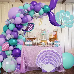 136 Pcs Happy Children's Birthday Party Decorations Purple Mermaid Balloon Arch Set