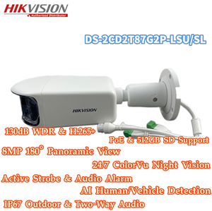 Hikvision <span class=keywords><strong>DS</strong></span>-<span class=keywords><strong>2CD2T87G2P</strong></span>-LSU/SL 8MP ColorVu 180 °   Caméra IP POE à double objectif grand angle avec alarme audio panoramique pour alerter les intrus - Product Image 1