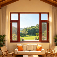 Ventana Abatible de Aluminio y Madera Maciza HUACAI con Vidrio Templado Insonorizado para Apartamentos y Hoteles