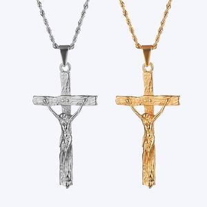 Streetwear 남자 크로스 체인 펜던트 스테인레스 스틸 18k 골드 파인 쥬얼리 종교 예수 조각 펜던트 십자가 크로스 목걸이 - Product Image 1